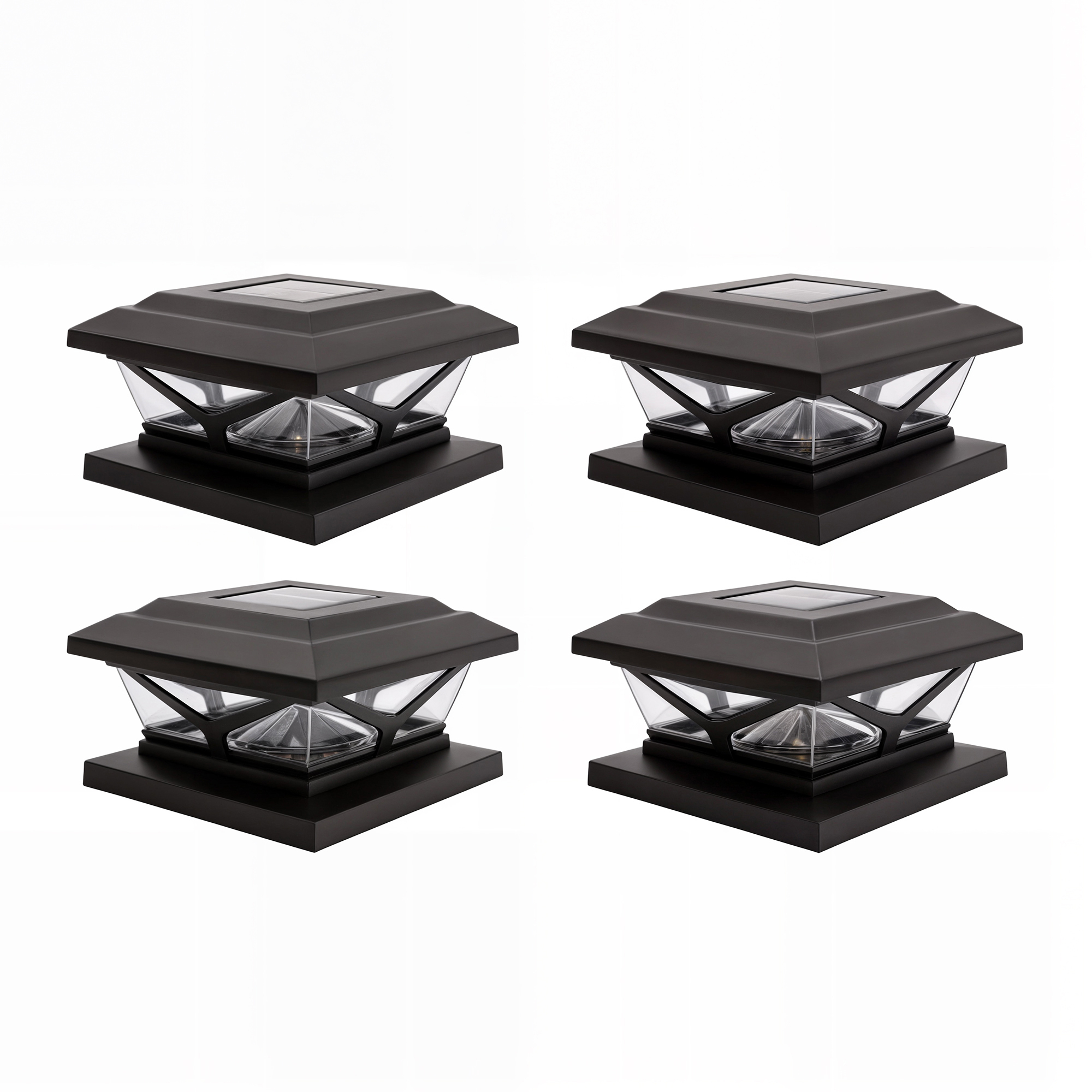 Home Zone Security Crown-Style Solar-Powered LED Post Cap Lights — Adjustable Color Temperature, Black, 4-Pack, Model# ELI1703V